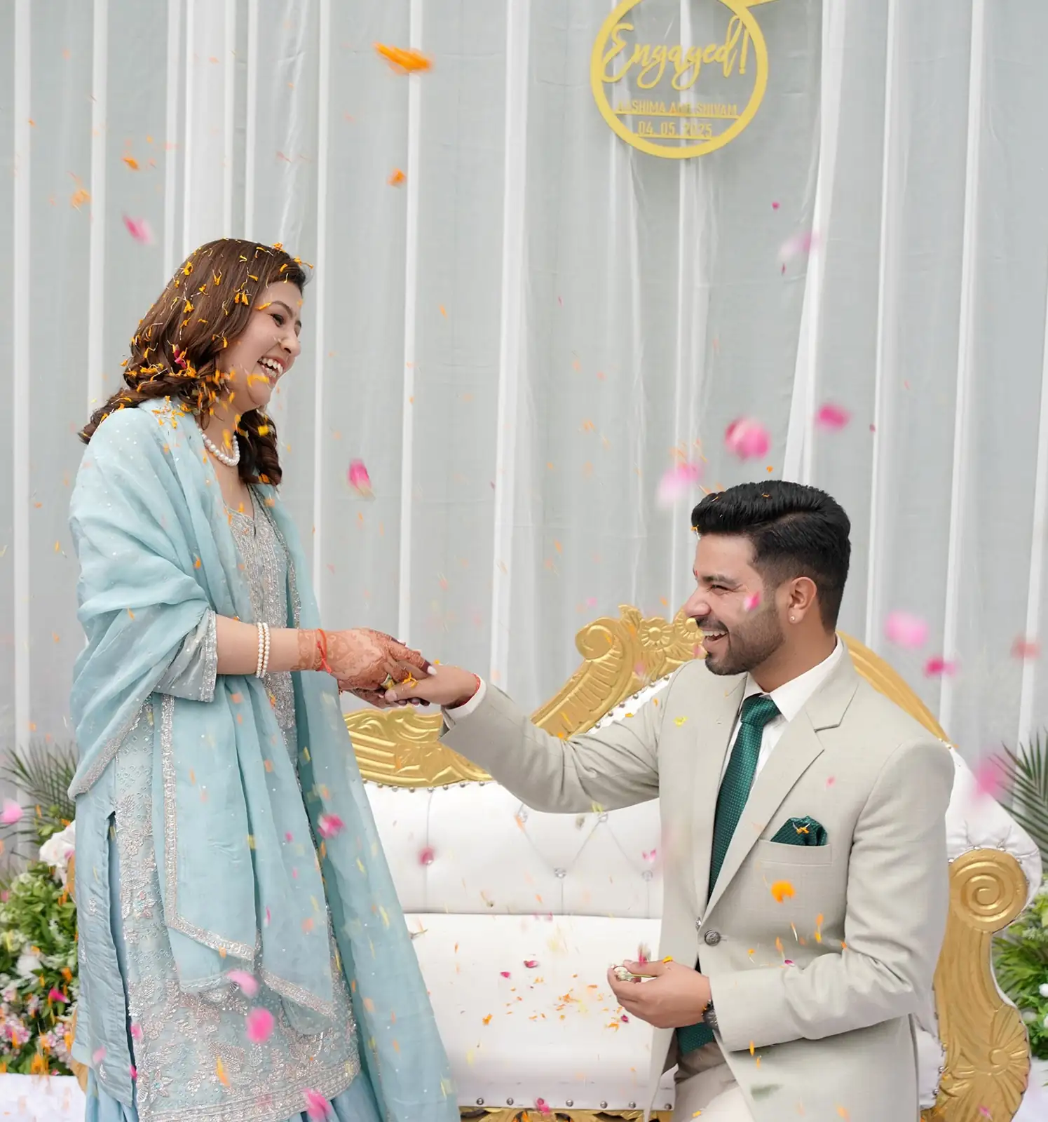 Creative engagement portrait of couple during pre-wedding shoot