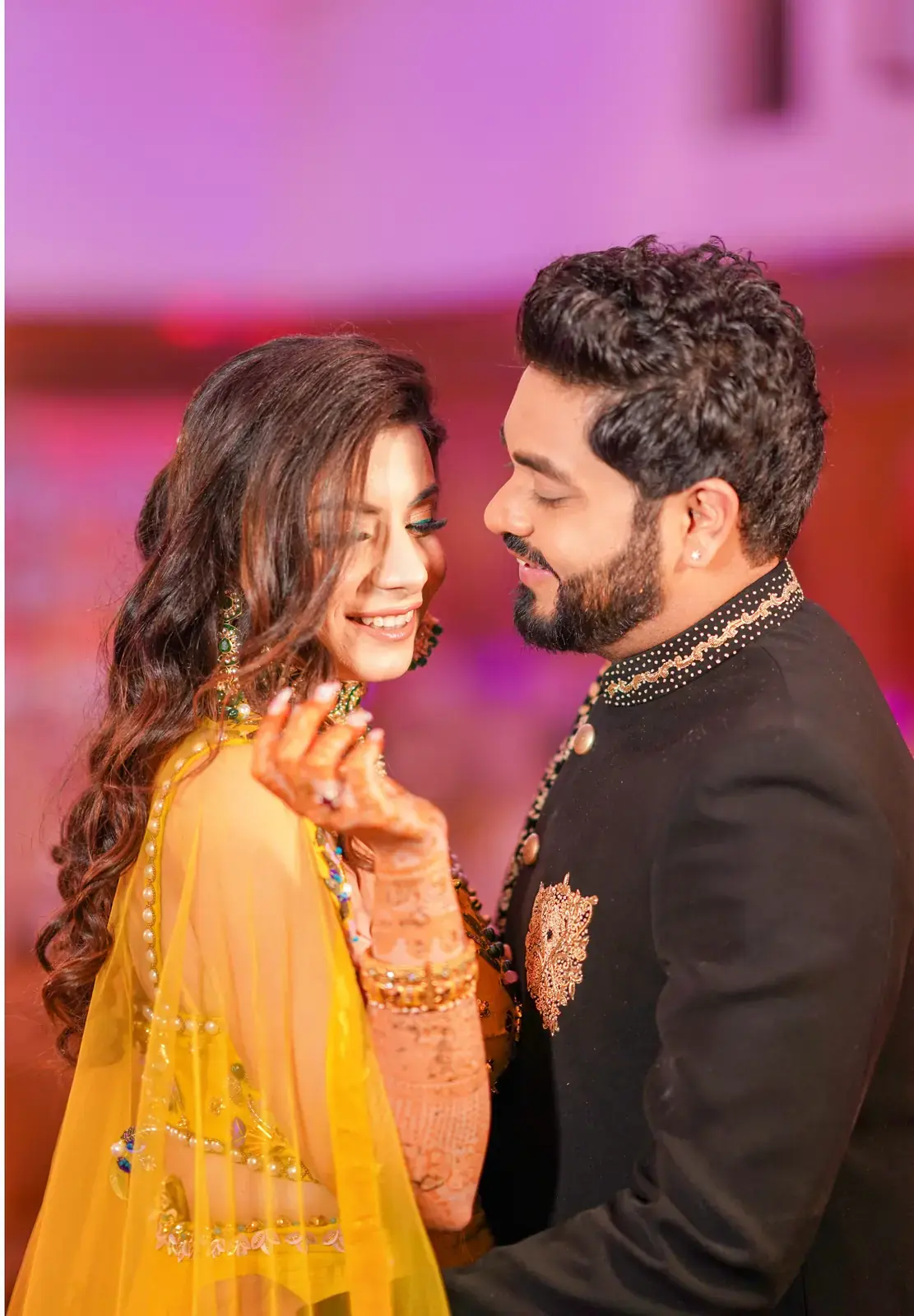 Engagement couple portrait with stylish modern posing