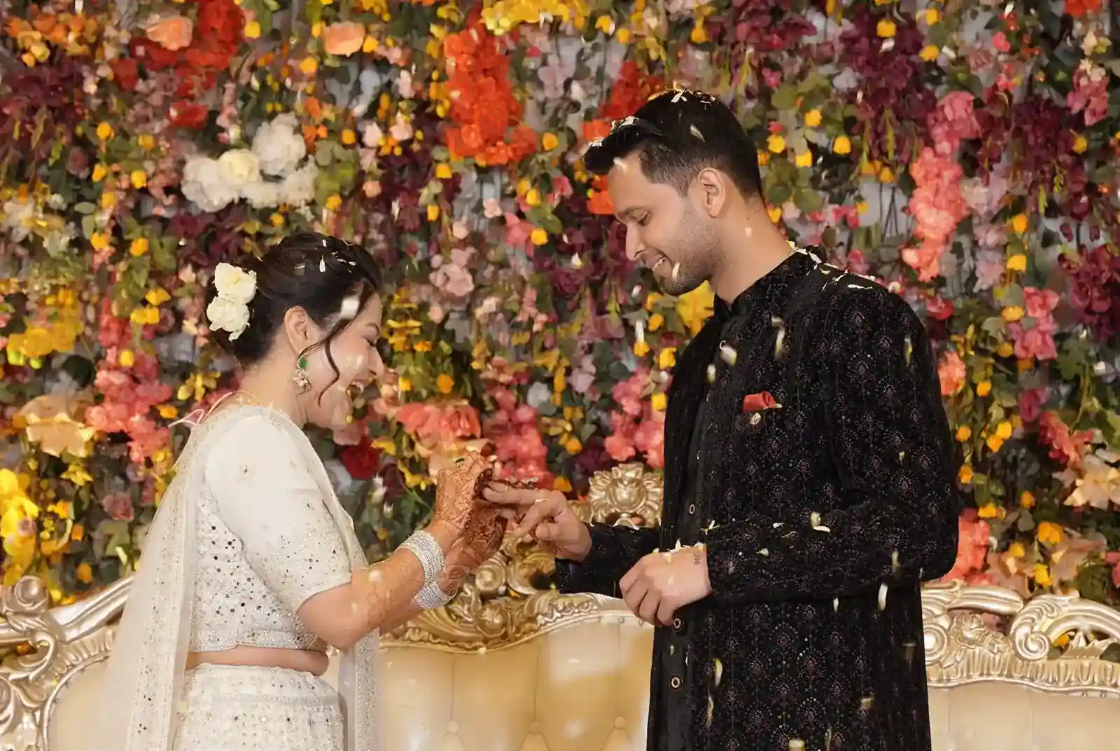 Couple portrait from engagement photoshoot outdoors.