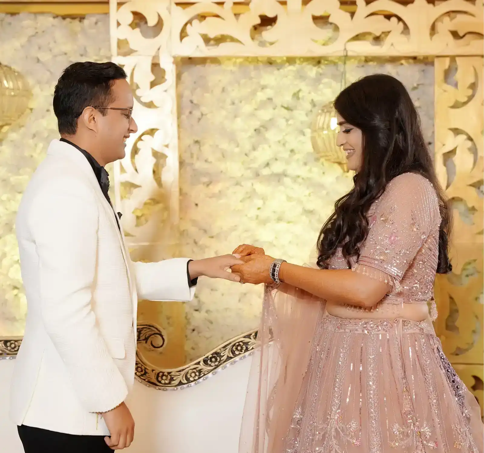 Engagement shoot featuring couple in traditional outfits