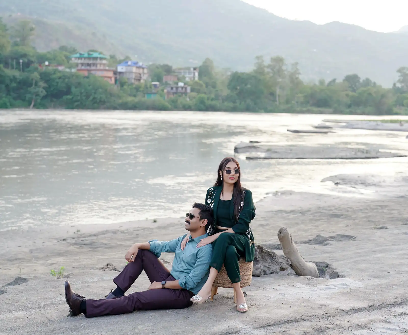 Romantic pre-wedding couple photoshoot in an outdoor scenic location