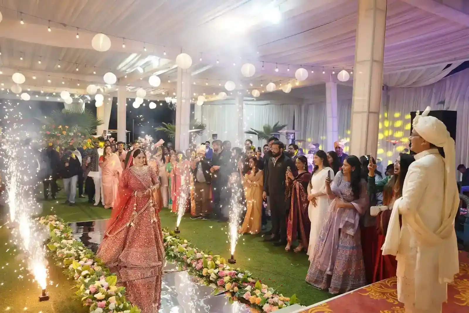 Couple interacting at their wedding ceremony or celebration.