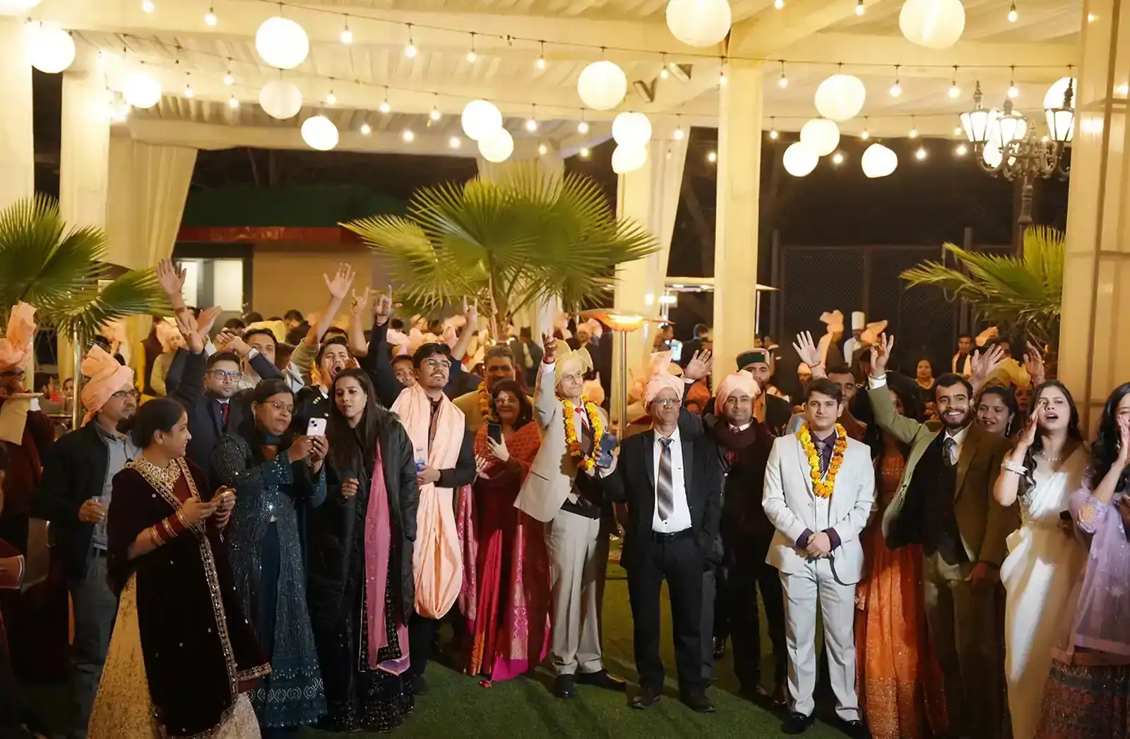 Bride and groom posing during their wedding reception/photoshoot.
