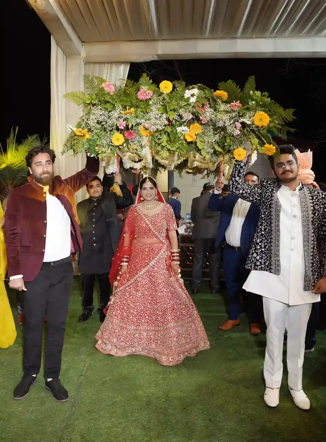 Couple interacting at their wedding ceremony or celebration.