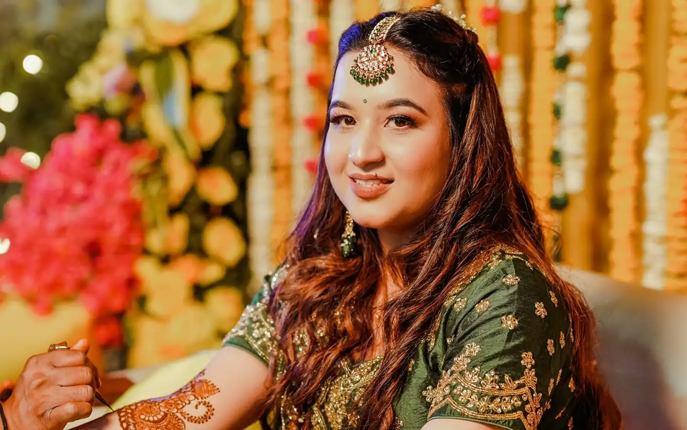 Bride and groom wedding portrait during traditional Indian ceremony