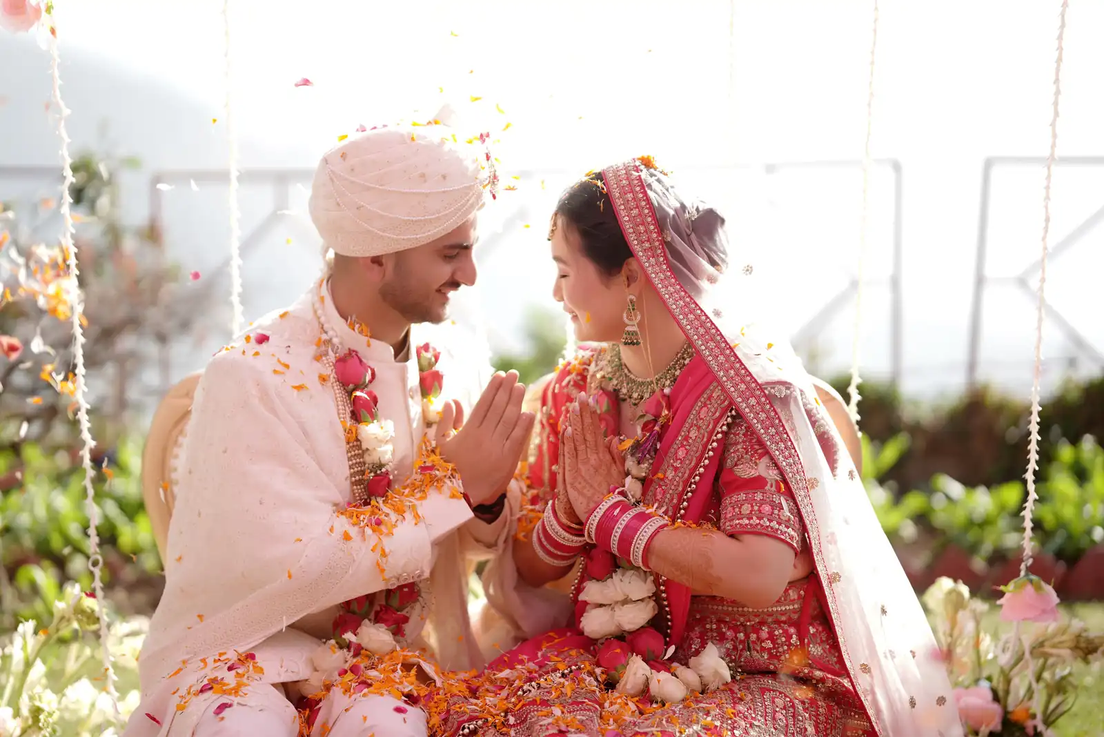 Indian bride and groom in traditional wedding attire