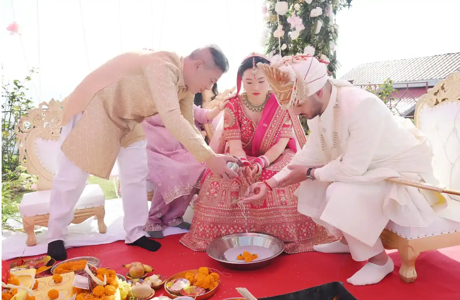 Traditional Hindu wedding ceremony with bride, groom, and rituals.